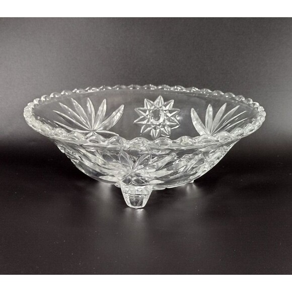 Anchor Hockings Glass Bowl Candy Dish Clear Scalloped Footed Star Of David 7" - Picture 1 of 6